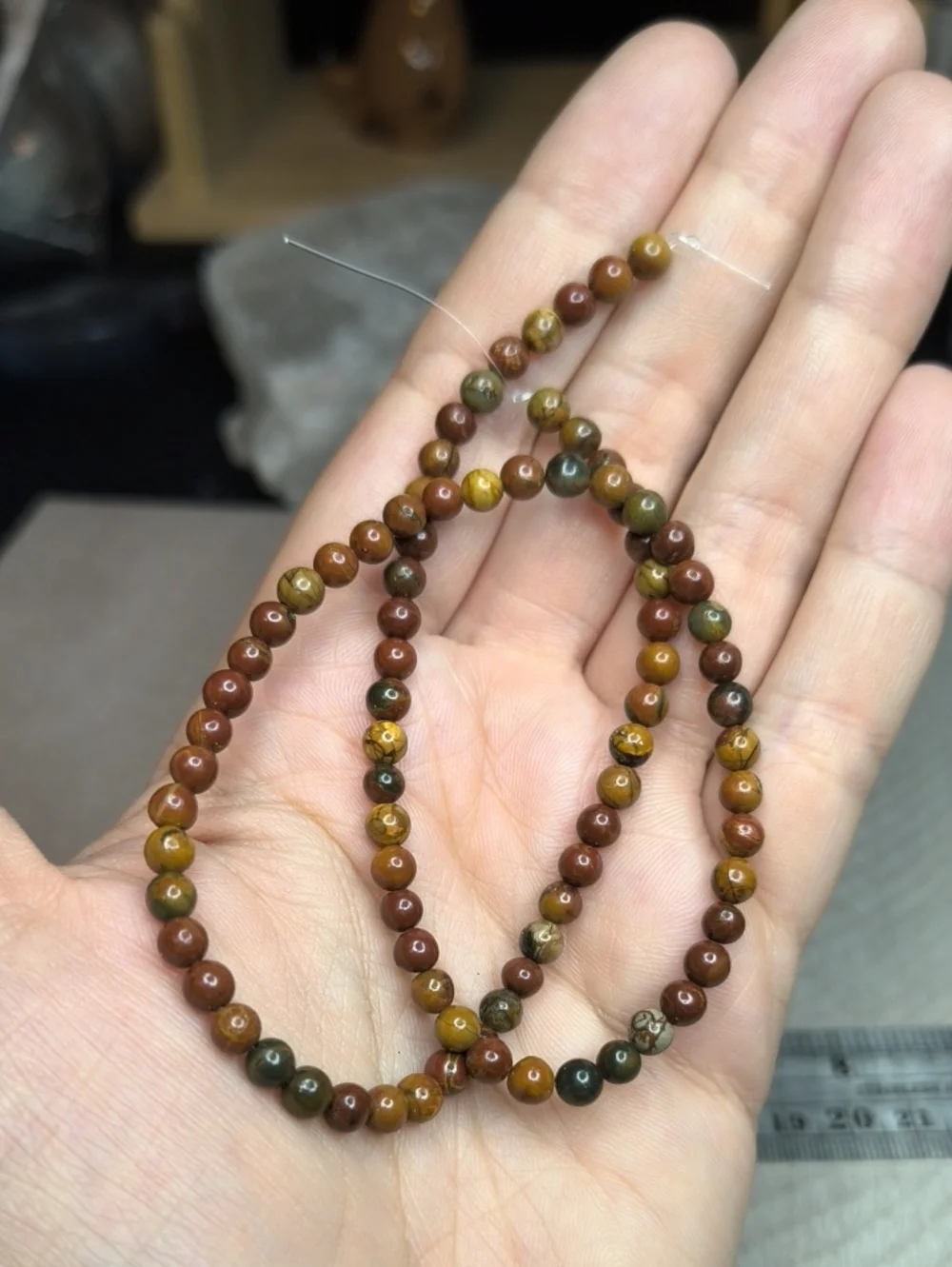 #2- 4mm Natural Red Creek Jasper Smooth Beads 14inch Strand